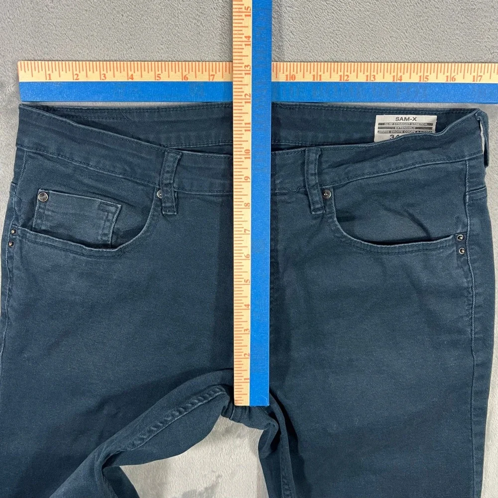 DAVID BITTON BUFFALO Sam-X Slim Straight Jeans Mens 34x32 Teal Blue Stretch Pant